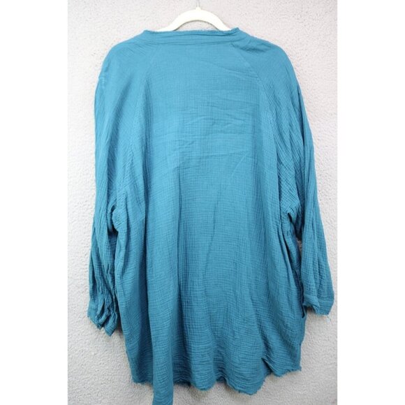 iGenjum Turquoise Long Sleeve Button-Up Beach Cover-Up-Size 2XL-Boho-Pockets - Picture 6 of 8